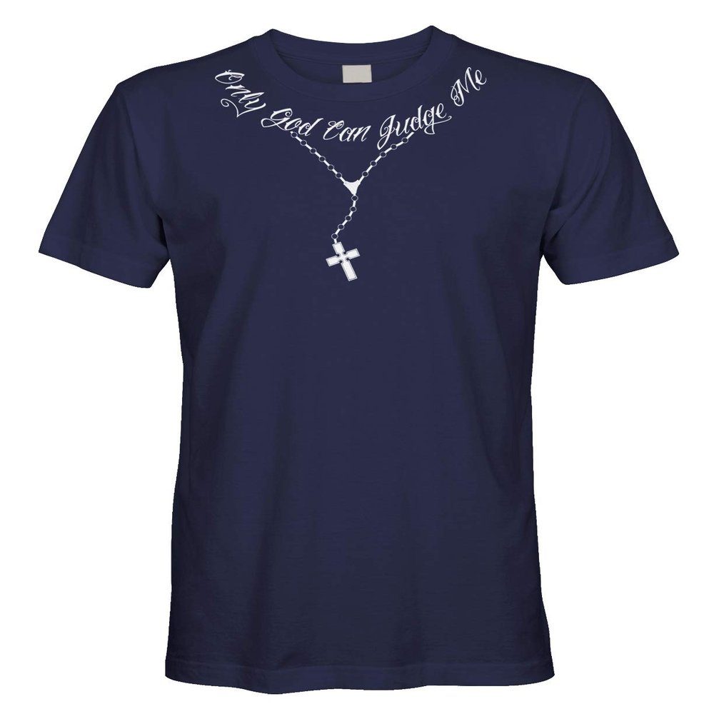 Cybertela Men's Only God Can Judge Me Tattoo Necklace T-Shirt (Navy Blue, 4X-Large)