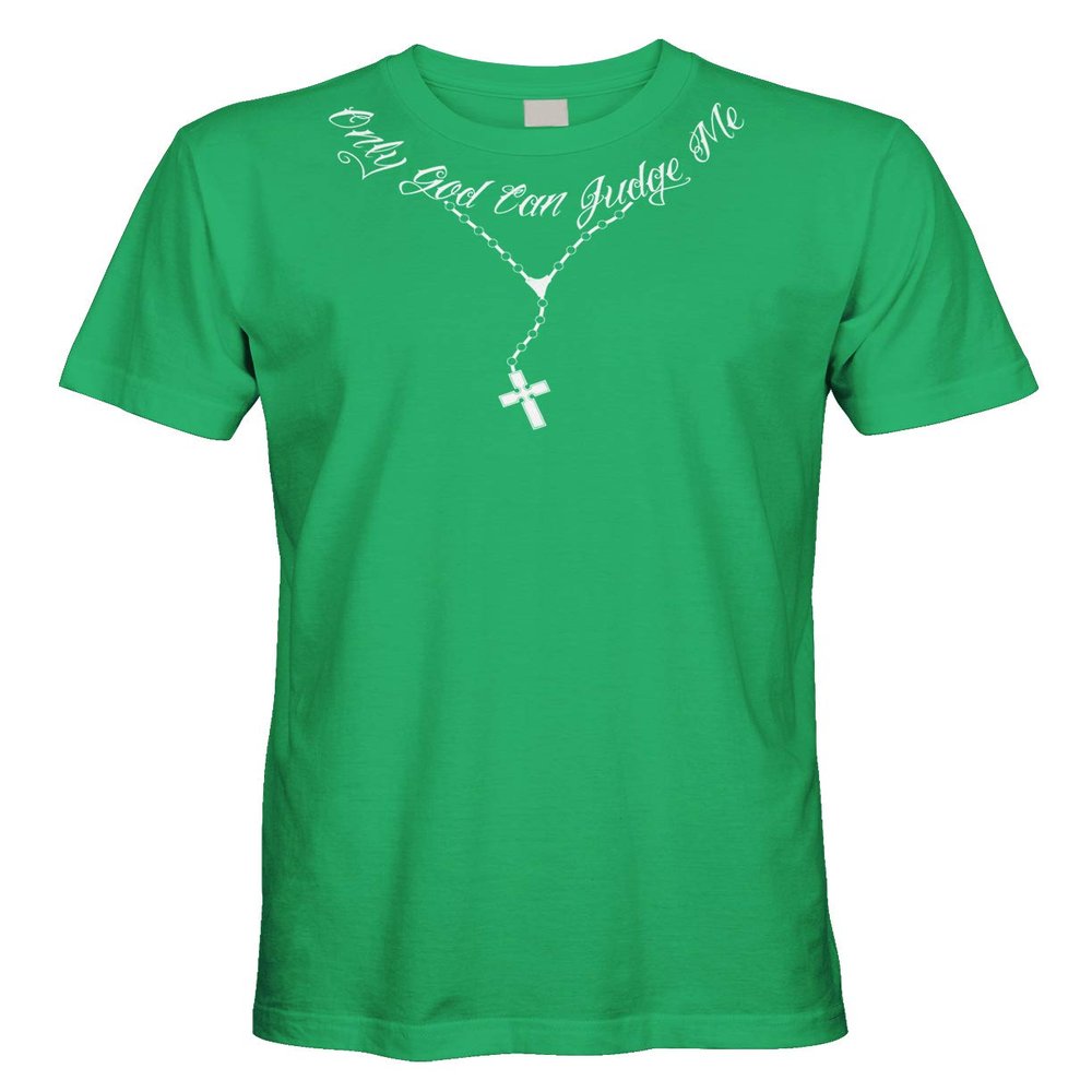 Cybertela Men's Only God Can Judge Me Tattoo Necklace T-Shirt (Kelly Green, Medium)