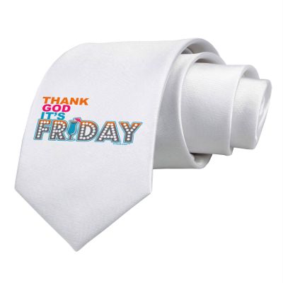 TOOLOUD Thank God It's Friday Mixed Drink Printed White Neck Tie