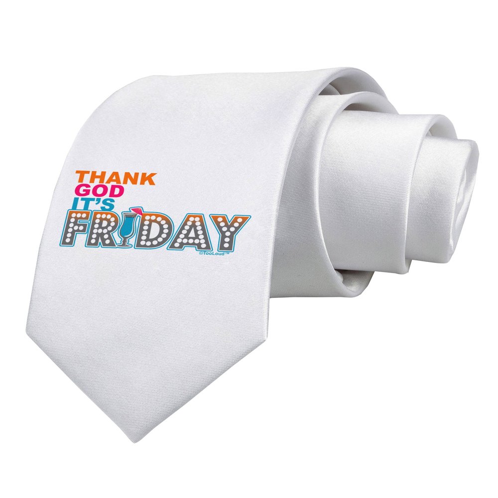 TOOLOUD Thank God It's Friday Mixed Drink Printed White Neck Tie