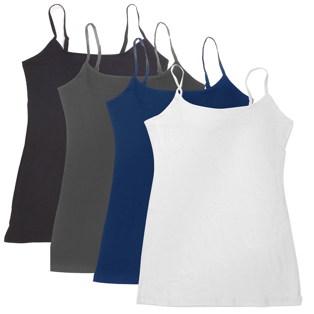 4 Pack: Active Basic Cami Tanks (3X, D.Teal/White/Charcoal/Black)