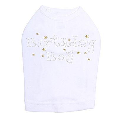 Birthday Boy with Gold Stars Dog Shirt 4XL White