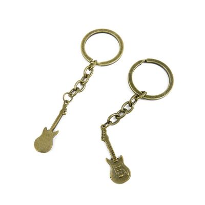 2 Pieces Antique Bronze Keychain Key Chain Tags Keyring Ring Jewelry Making Charms Supplies KC0082 Electric Guitar