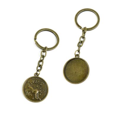 20 Pieces Antique Bronze Keychain Key Chain Tags Keyring Ring Jewelry Making Charms Supplies KC0481 Aries Cabochon Setting Base