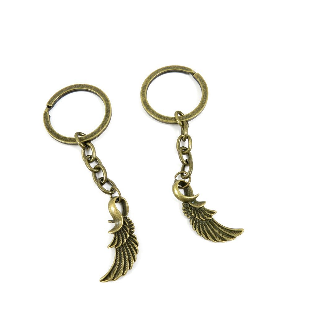 2 Pieces Antique Bronze Keychain Key Chain Tags Keyring Ring Jewelry Making Charms Supplies KC0084 Angel Wings