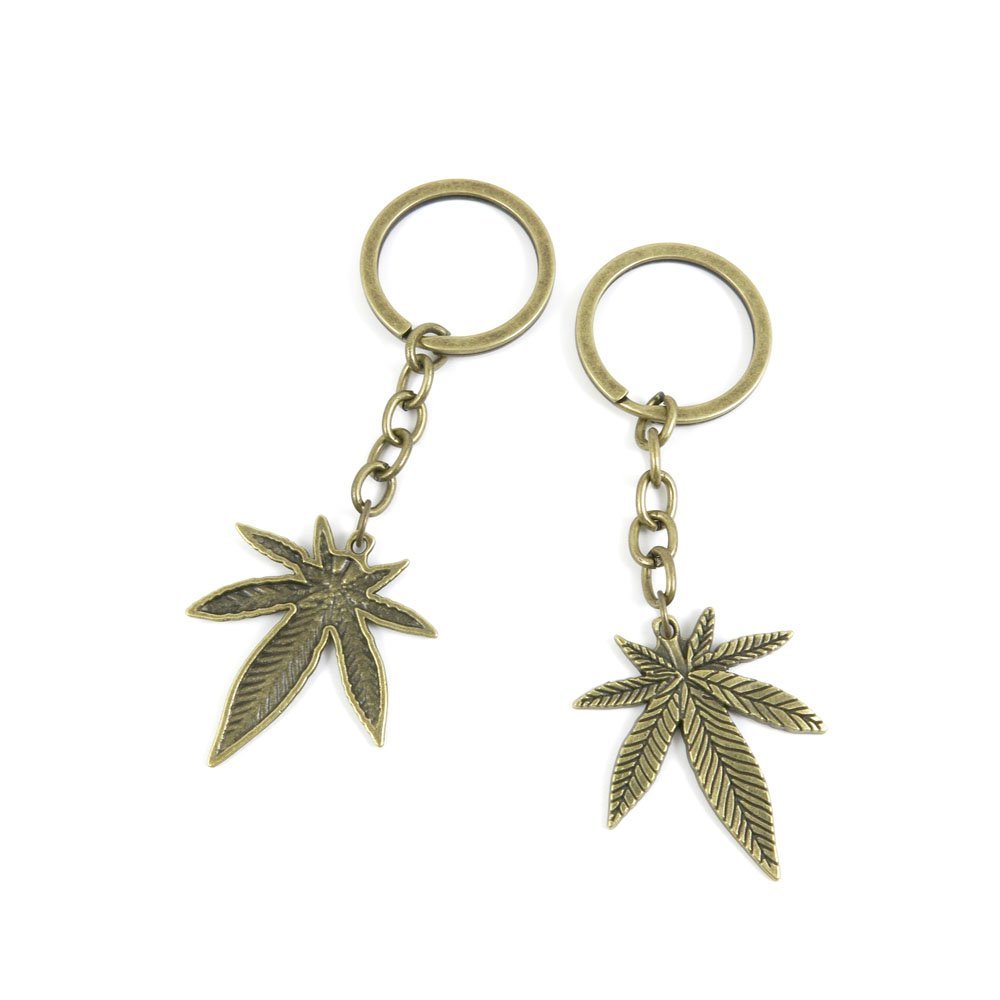 2 Pieces Antique Bronze Keychain Key Chain Tags Keyring Ring Jewelry Making Charms Supplies KC0884 Maple Leaf Leaves