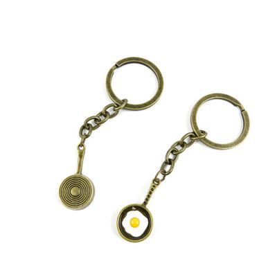 1 Pieces Antique Bronze Keychain Key Chain Tags Keyring Ring Jewelry Making Charms Supplies KC0687 Omelette Pan