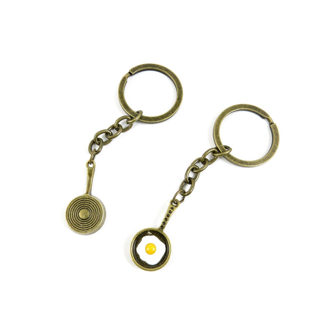 1 Pieces Antique Bronze Keychain Key Chain Tags Keyring Ring Jewelry Making Charms Supplies KC0687 Omelette Pan