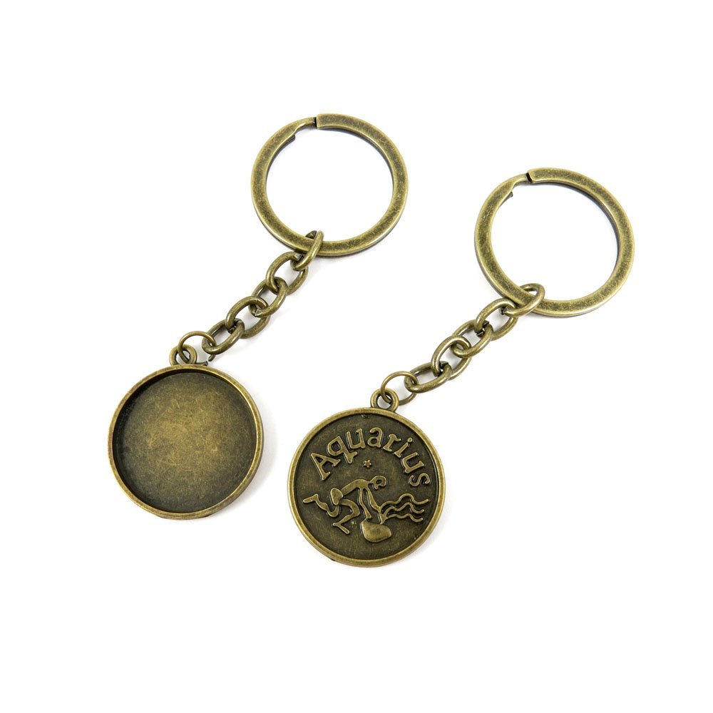 5 Pieces Antique Bronze Keychain Key Chain Tags Keyring Ring Jewelry Making Charms Supplies KC0487 Aquarius Cabochon Blank Base