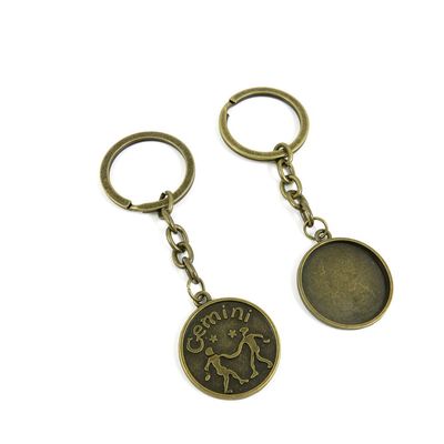 5 Pieces Antique Bronze Keychain Key Chain Tags Keyring Ring Jewelry Making Charms Supplies KC0489 Gemini Cabochon Blank Base
