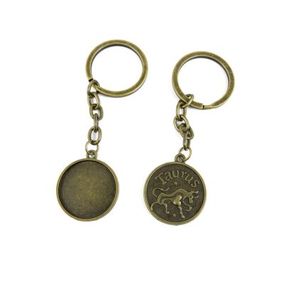 5 Pieces Antique Bronze Keychain Key Chain Tags Keyring Ring Jewelry Making Charms Supplies KC0491 Taurus Cabochon Blank Base