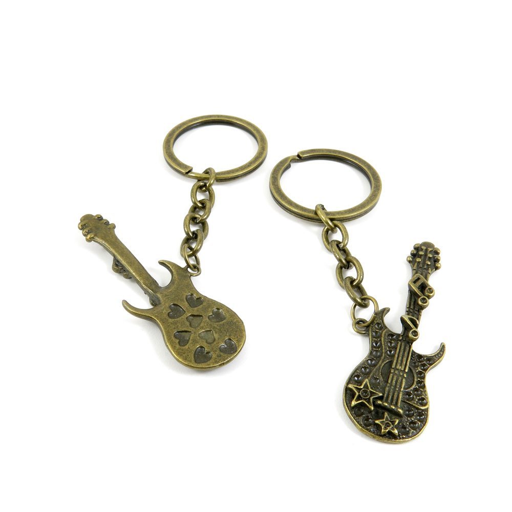 1 Pieces Antique Bronze Keychain Key Chain Tags Keyring Ring Jewelry Making Charms Supplies KC0294 Electric Guitar
