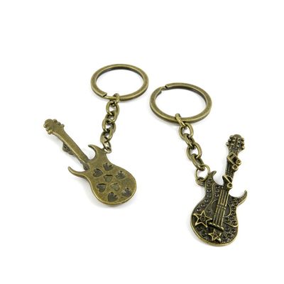 2 Pieces Antique Bronze Keychain Key Chain Tags Keyring Ring Jewelry Making Charms Supplies KC0294 Electric Guitar