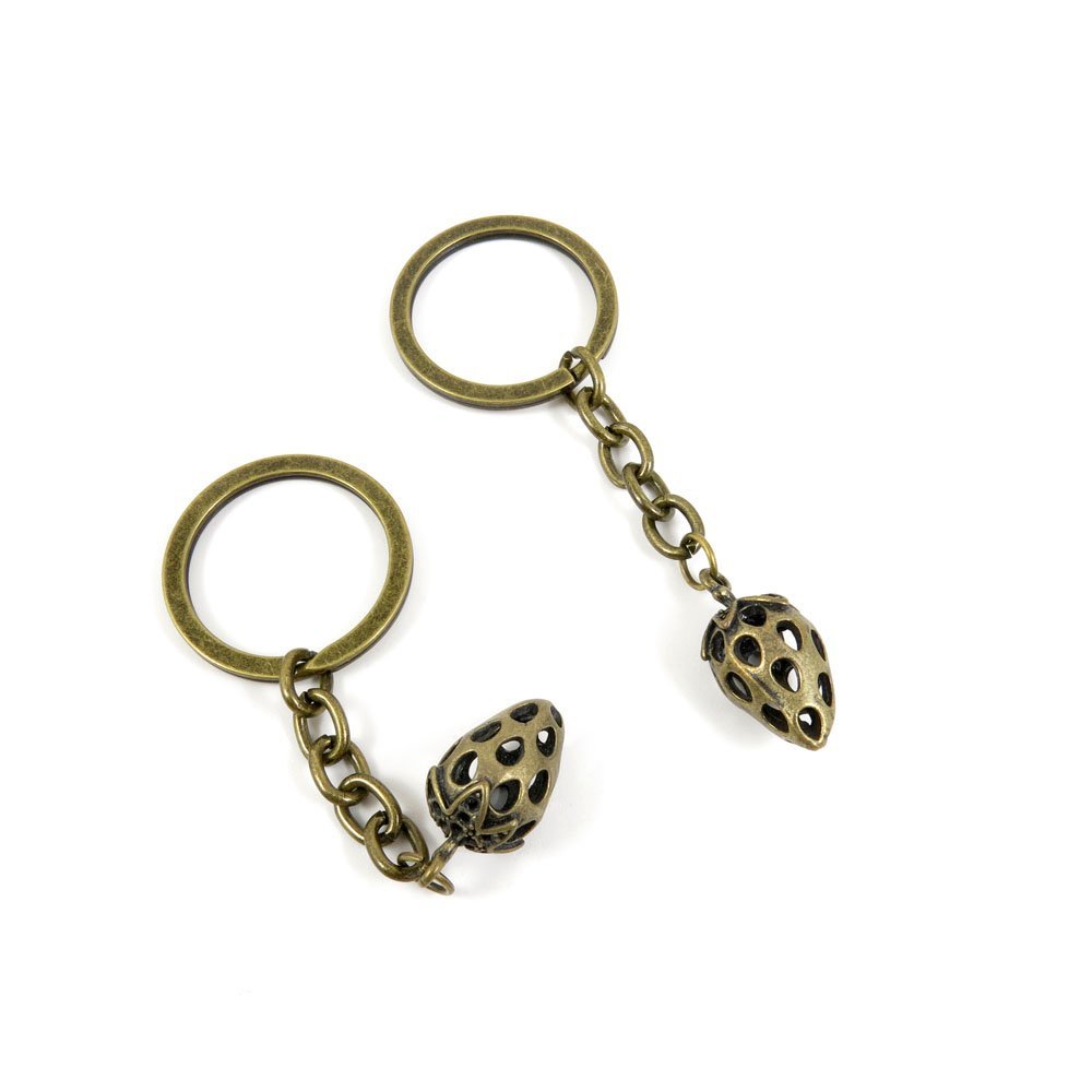 2 Pieces Antique Bronze Keychain Key Chain Tags Keyring Ring Jewelry Making Charms Supplies KC0395 Hollow Strawberry