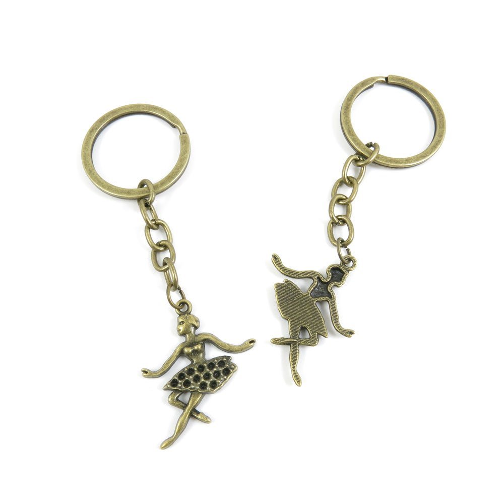 5 Pieces Antique Bronze Keychain Key Chain Tags Keyring Ring Jewelry Making Charms Supplies KC0894 Ballet Dancer