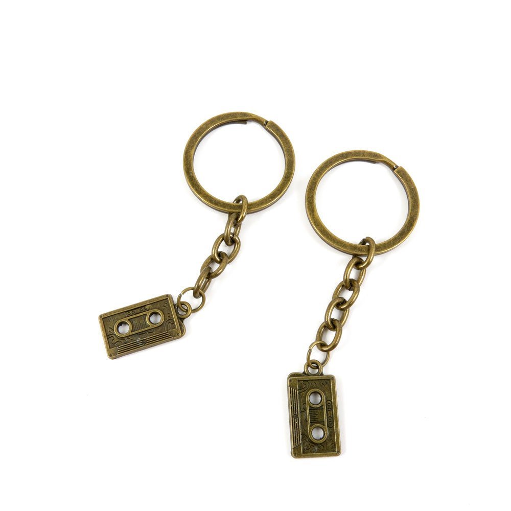 1 Pieces Antique Bronze Keychain Key Chain Tags Keyring Ring Jewelry Making Charms Supplies KC0018 Audio Cassette Tapes