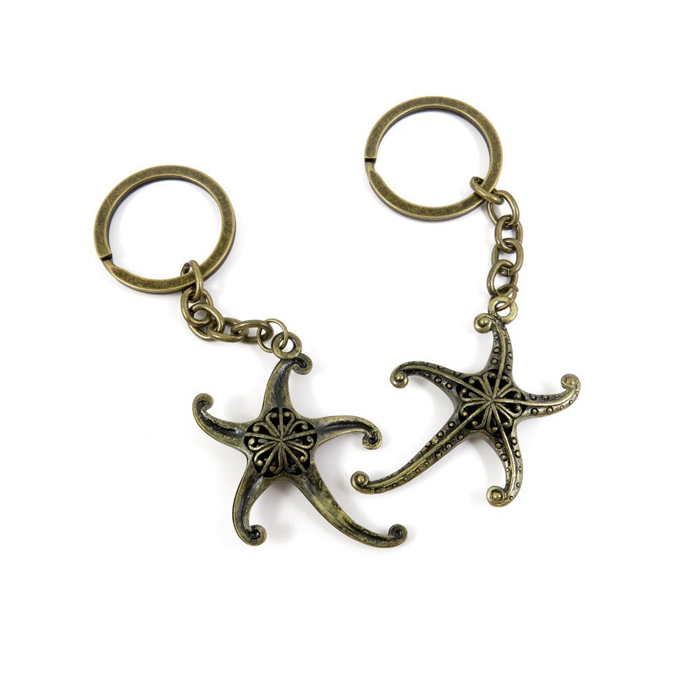 2 Pieces Antique Bronze Keychain Key Chain Tags Keyring Ring Jewelry Making Charms Supplies KC0020 Starfish Sea Star