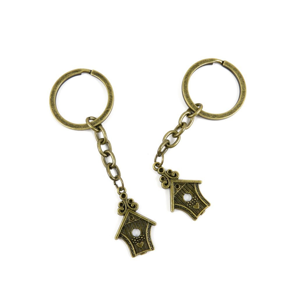1 Pieces Antique Bronze Keychain Key Chain Tags Keyring Ring Jewelry Making Charms Supplies KC0708 Love Bird House