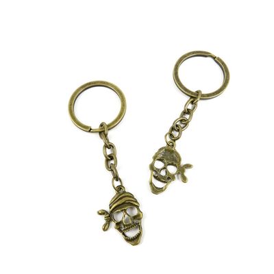 1 Pieces Antique Bronze Keychain Key Chain Tags Keyring Ring Jewelry Making Charms Supplies KC0212 Pirate Skull