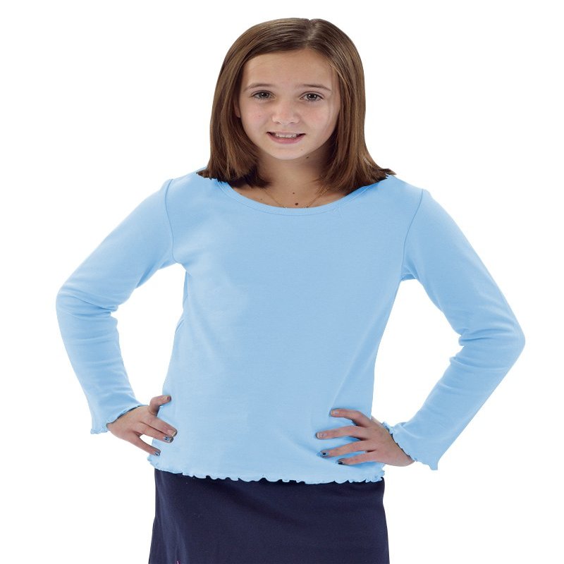 Monag Lettuce Edge Long Sleeve T-Shirt, Blank tees, Toddler Girl tees, 6Y Sky