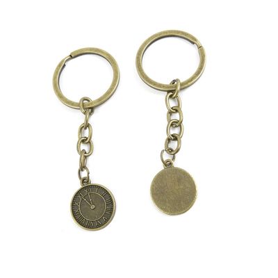 2 Pieces Antique Bronze Keychain Key Chain Tags Keyring Ring Jewelry Making Charms Supplies KC0623 Clock Pocket Watch