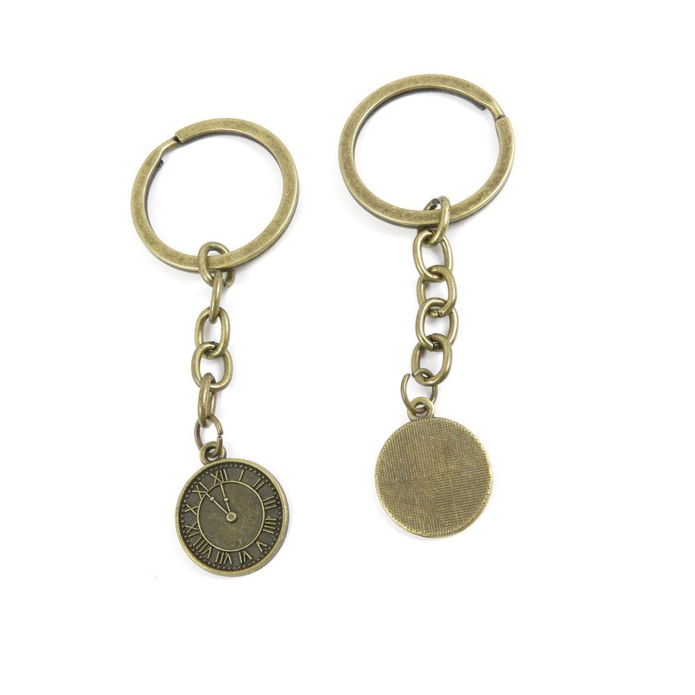 2 Pieces Antique Bronze Keychain Key Chain Tags Keyring Ring Jewelry Making Charms Supplies KC0623 Clock Pocket Watch