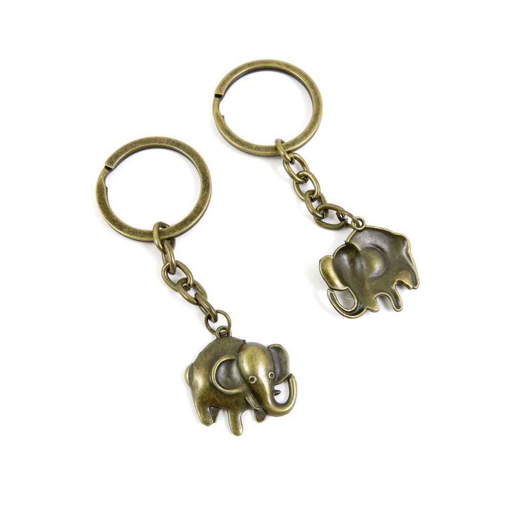 2 Pieces Antique Bronze Keychain Key Chain Tags Keyring Ring Jewelry Making Charms Supplies KC0764 Elephant