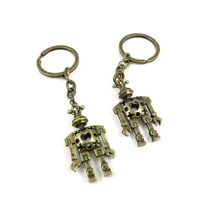 2 Pieces Antique Bronze Keychain Key Chain Tags Keyring Ring Jewelry Making Charms Supplies KC0037 Hollow Robot