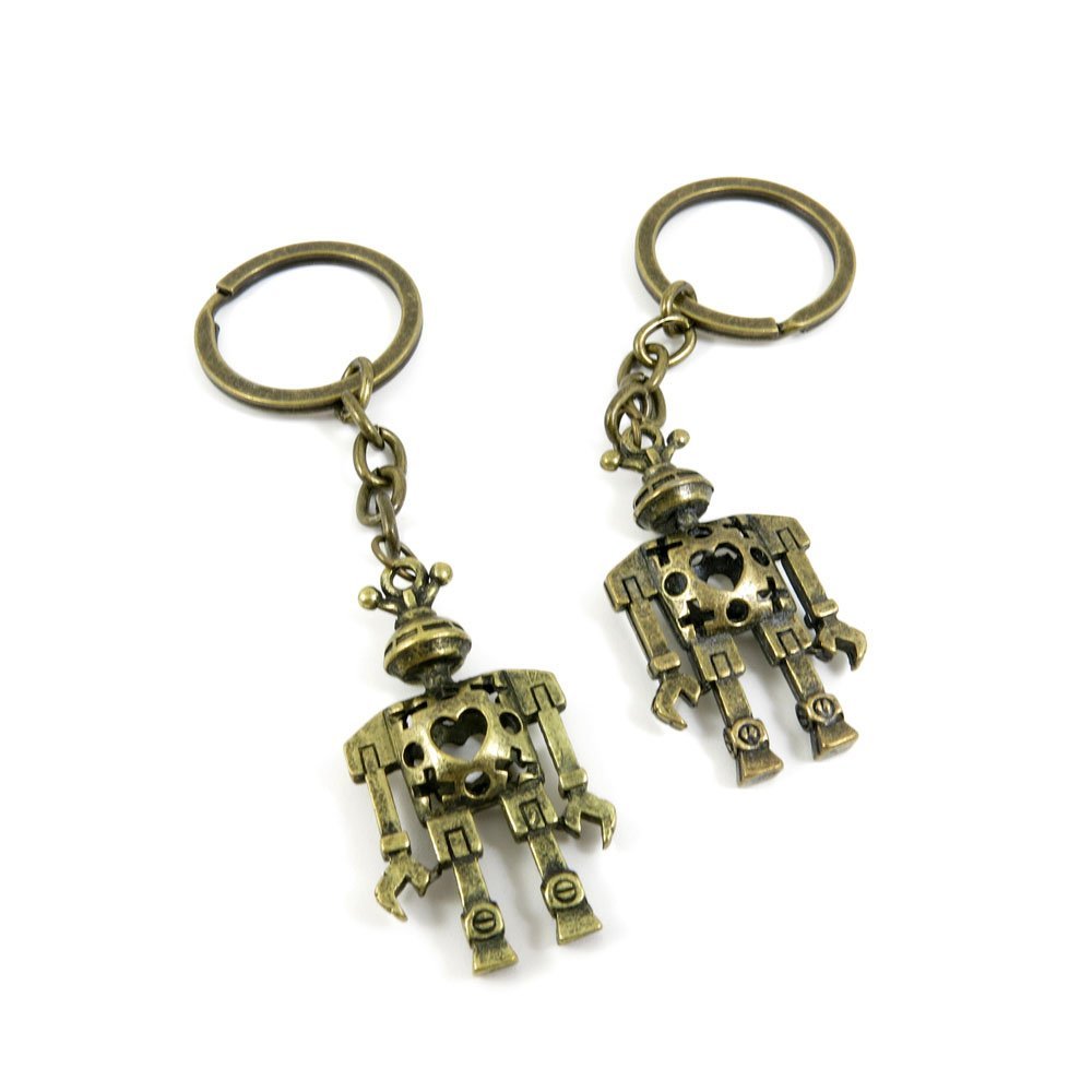 2 Pieces Antique Bronze Keychain Key Chain Tags Keyring Ring Jewelry Making Charms Supplies KC0037 Hollow Robot