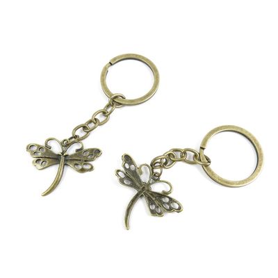 2 Pieces Antique Bronze Keychain Key Chain Tags Keyring Ring Jewelry Making Charms Supplies KC0629 Dragonfly