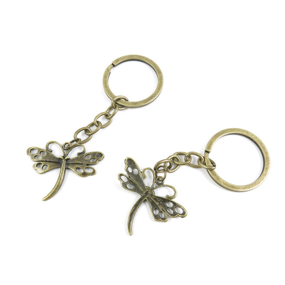 2 Pieces Antique Bronze Keychain Key Chain Tags Keyring Ring Jewelry Making Charms Supplies KC0629 Dragonfly