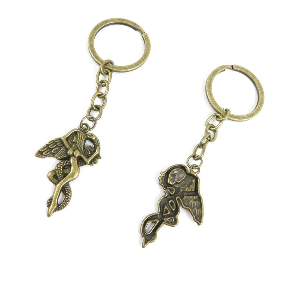 1 Pieces Antique Bronze Keychain Key Chain Tags Keyring Ring Jewelry Making Charms Supplies KC0549 Snake Angel