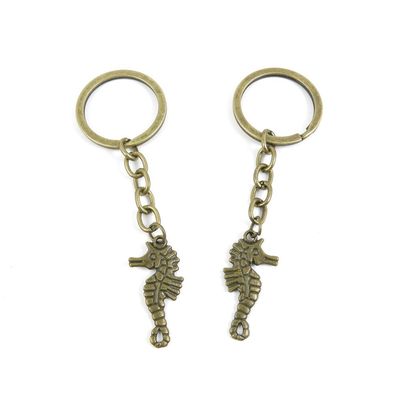 2 Pieces Antique Bronze Keychain Key Chain Tags Keyring Ring Jewelry Making Charms Supplies KC0648 Hippocampi Seahorse