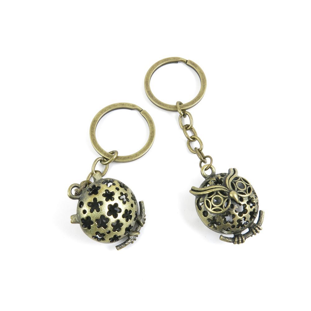 2 Pieces Antique Bronze Keychain Key Chain Tags Keyring Ring Jewelry Making Charms Supplies KC0551 Hollow Owl