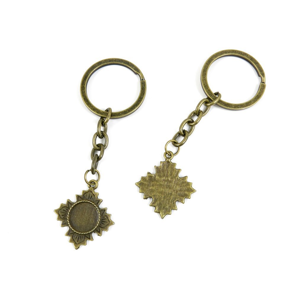 1 Pieces Antique Bronze Keychain Key Chain Tags Keyring Ring Jewelry Making Charms Supplies KC0235 Maple Cabochon Frame Blanks