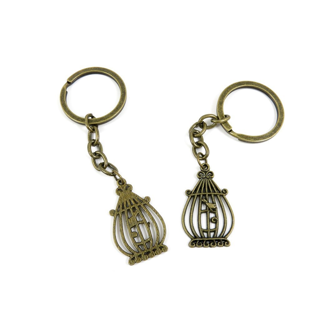 5 Pieces Antique Bronze Keychain Key Chain Tags Keyring Ring Jewelry Making Charms Supplies KC0239 Bird Cage Birdcage