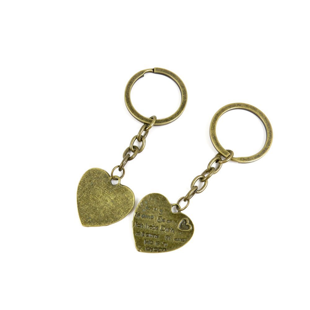 2 Pieces Antique Bronze Keychain Key Chain Tags Keyring Ring Jewelry Making Charms Supplies KC0358 Heart Love