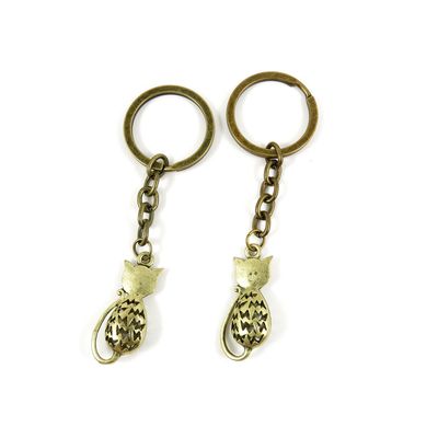 1 Pieces Antique Bronze Keychain Key Chain Tags Keyring Ring Jewelry Making Charms Supplies KC0373 Hollow Cat
