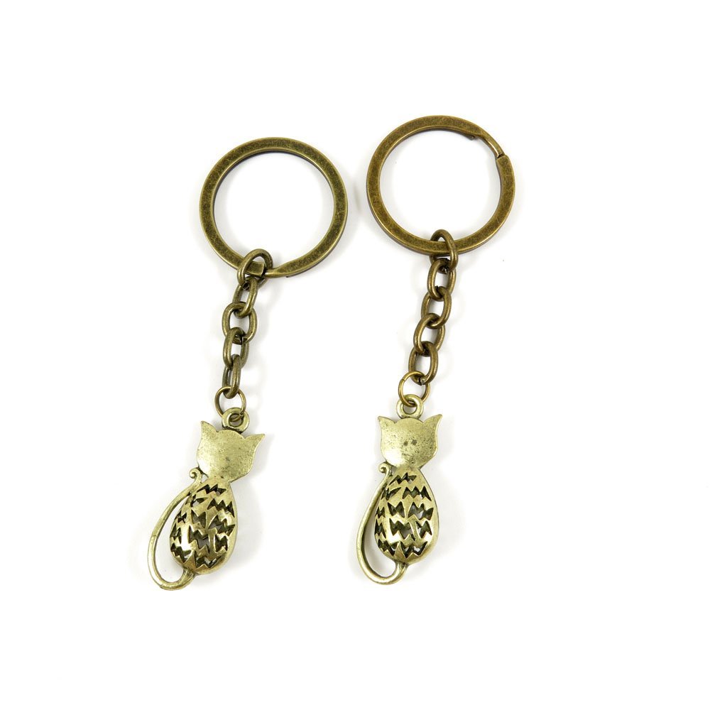 1 Pieces Antique Bronze Keychain Key Chain Tags Keyring Ring Jewelry Making Charms Supplies KC0373 Hollow Cat