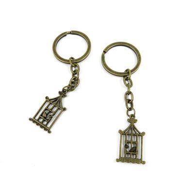 5 Pieces Antique Bronze Keychain Key Chain Tags Keyring Ring Jewelry Making Charms Supplies KC0122 Bird Cage Birdcage