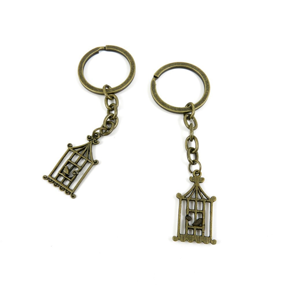 5 Pieces Antique Bronze Keychain Key Chain Tags Keyring Ring Jewelry Making Charms Supplies KC0122 Bird Cage Birdcage