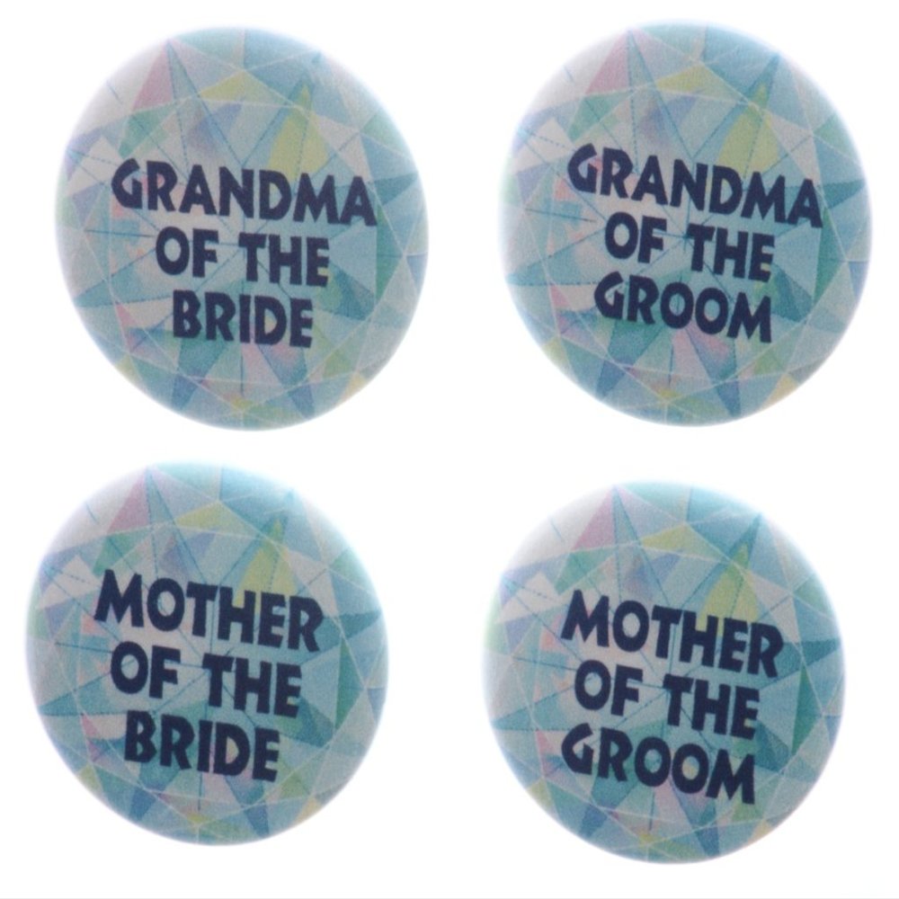 Set 4 Mother Grandma of the Bride Groom Diamond 2.25" Large Pinback Buttons Pins