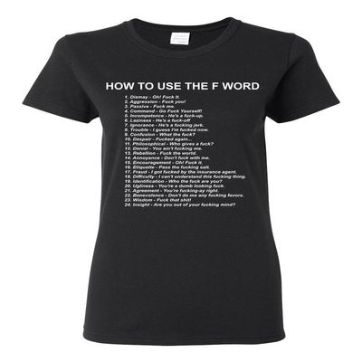 Ladies How to Use The F Word F*ck Funny Humor DT T-Shirt Tee (Small, Black)