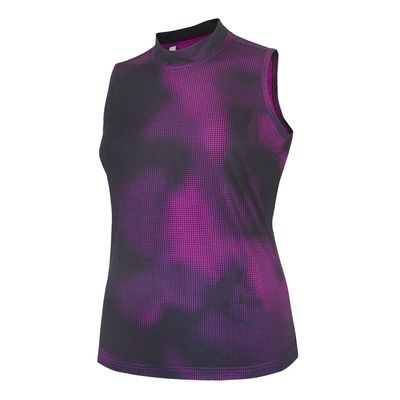 Monterey Club Women's Two Tone Dot Printed Mock Neck Sleeveless Shirt #4313 (Pink Lightning/Black, X-Large)