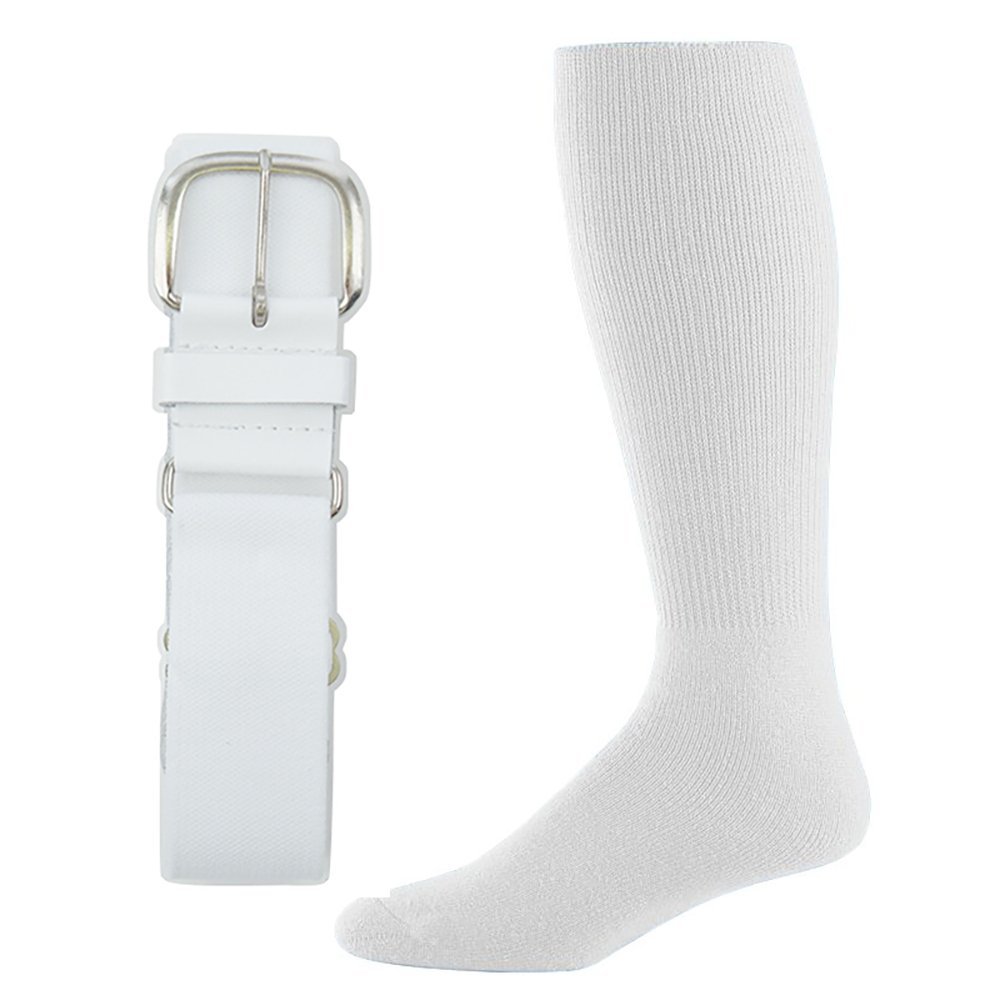 SteelLocker Baseball/Softball Belt & Sock Combo (Large (Men 9-12, Ladies 10-13), White)