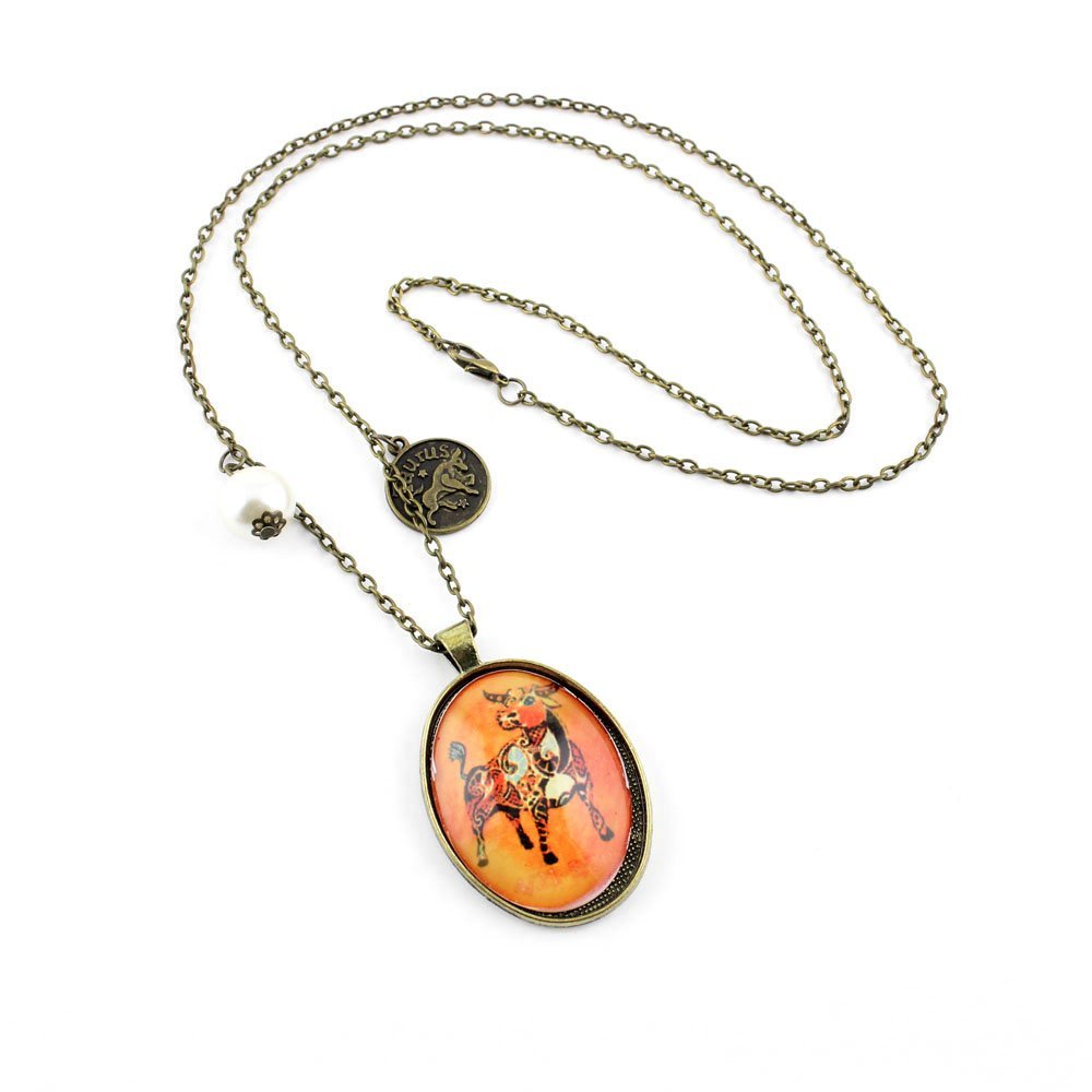 2 PCS Fashion Jewelry Necklace Long Chain Pendent Sweater Collar Bib Choker Collier Round Twelve Constellation Taurus