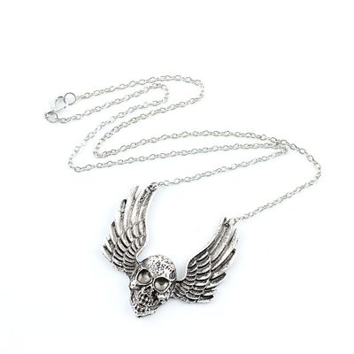 2 PCS Fashion Jewelry Necklace Long Chain Pendent Sweater Collar Bib Choker Collier Skull Angel wings