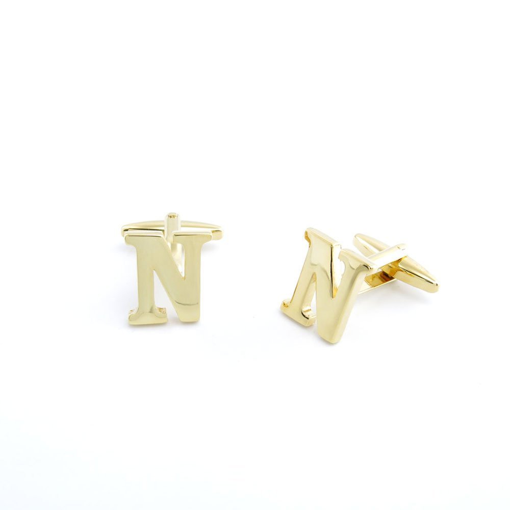 2 Pairs Men Boy Jewelry Cufflinks Cuff Links Party Favors Gift Wedding 70832 Golden Letter N