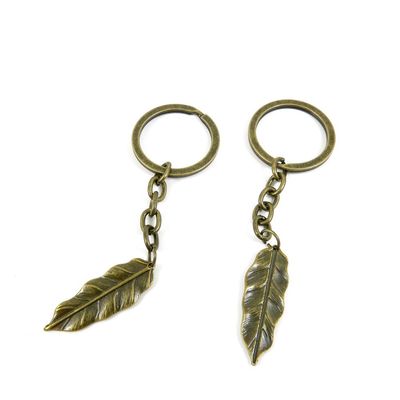 5 Pieces Antique Bronze Keychain Key Chain Tags Keyring Ring Jewelry Making Charms Supplies KC0131 Leaf Feather