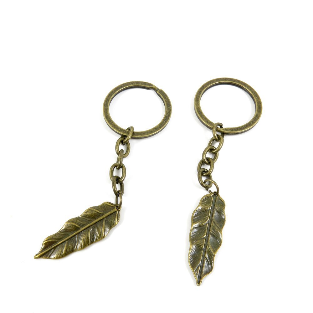 5 Pieces Antique Bronze Keychain Key Chain Tags Keyring Ring Jewelry Making Charms Supplies KC0131 Leaf Feather
